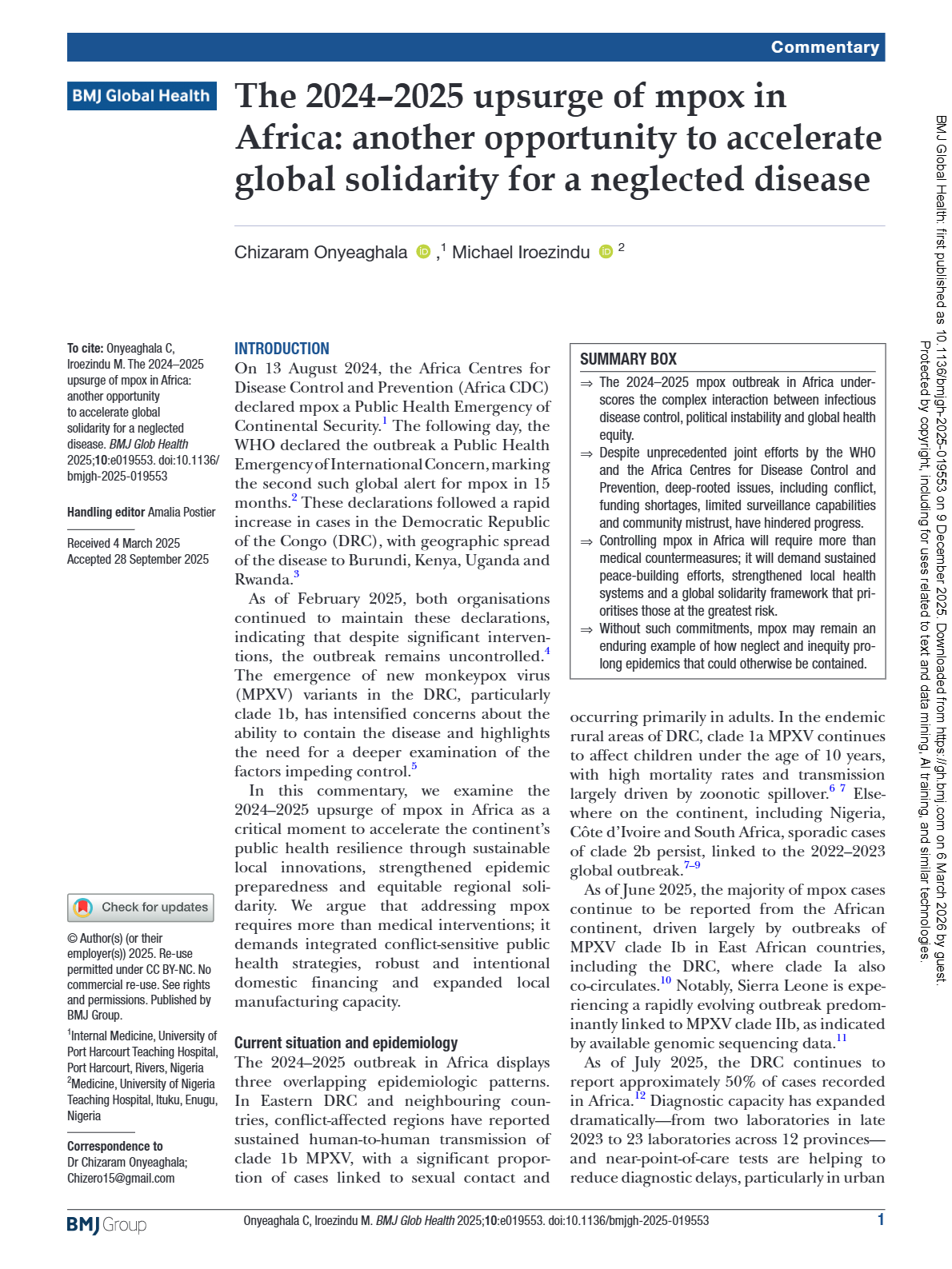 Mpox outbreak in the East Africa region: current status, containment ...