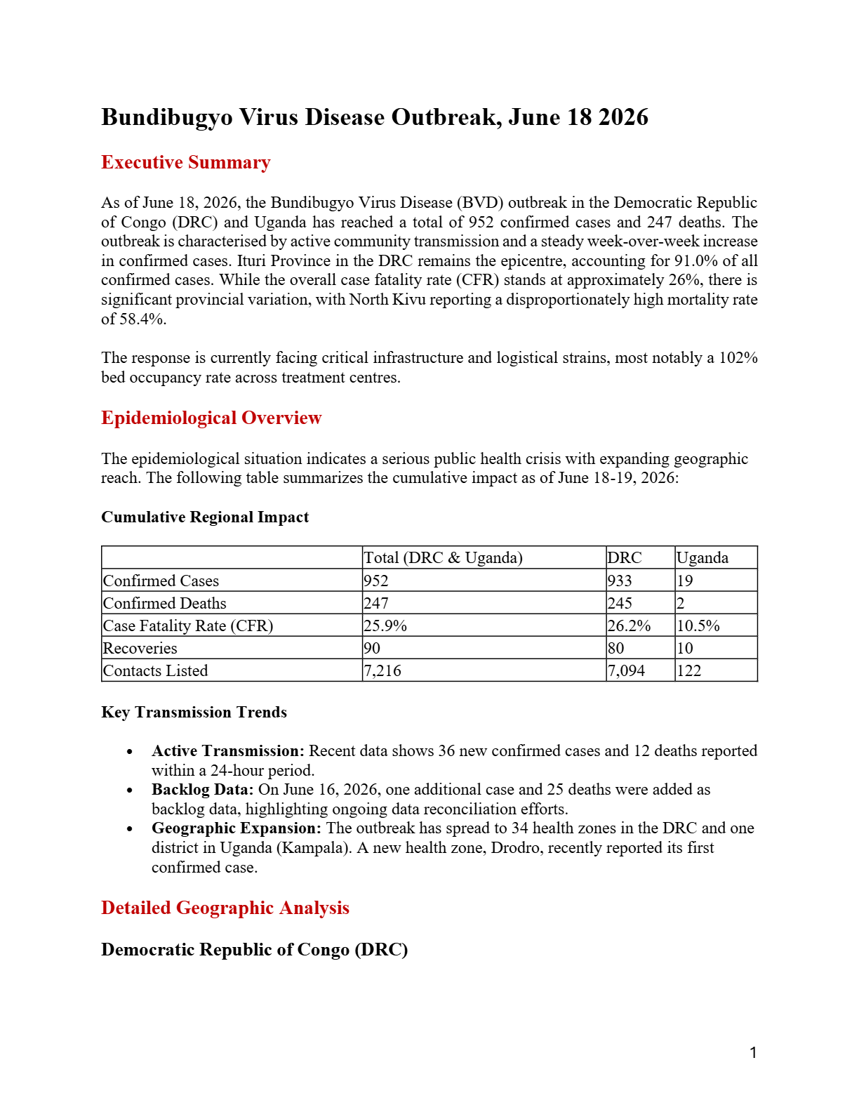 Bundibugyo Virus Disease Outbreak Situational Report June 14, 2026 ...
