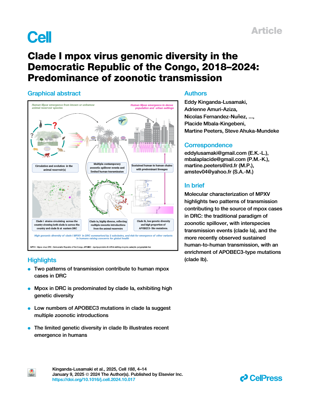 Clade I mpox virus genomic diversity in the Democratic Republic of the ...